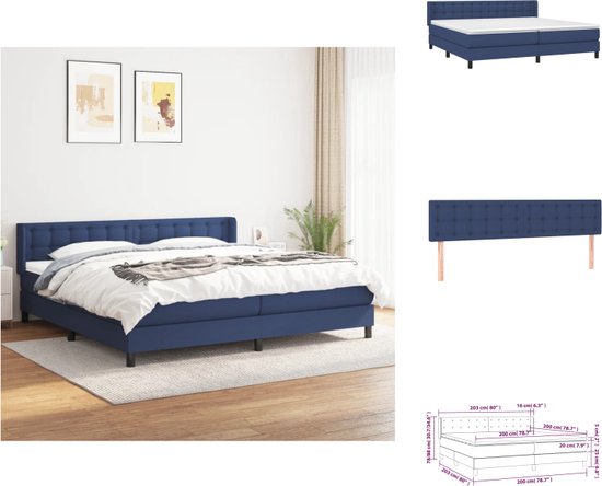 vidaXL Boxspringbed - Blauw - 203 x 203 x 78/88 cm - Pocketvering matras - Huidvriendelijk topmatras - Bed