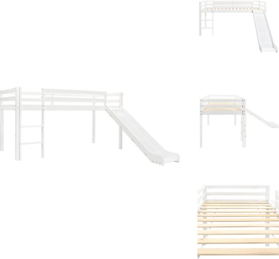 vidaXL hoogslaper - Kinderen - Massief grenenhout - 90x200 cm - Met glijbaan - Bed