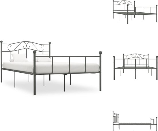 vidaXL Metalen bedframe - Grijs - 208 x 147.5 x 95 cm - Geschikt voor matras van 140 x 200 cm - Bed