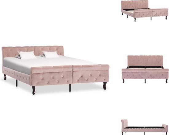 vidaXL Bedframe - Klassiek - Fluweel - Roze - 226 x 146.5 x 74 cm (L x B x H) - 140 x 200 cm matras - Montage vereist - Bed