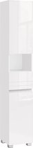 Badkamerkast - Badkamermeubel met één lade - Verstelbare planken - Open compartiment - 30 x 30 x 170 cm - Klassiek Wit
