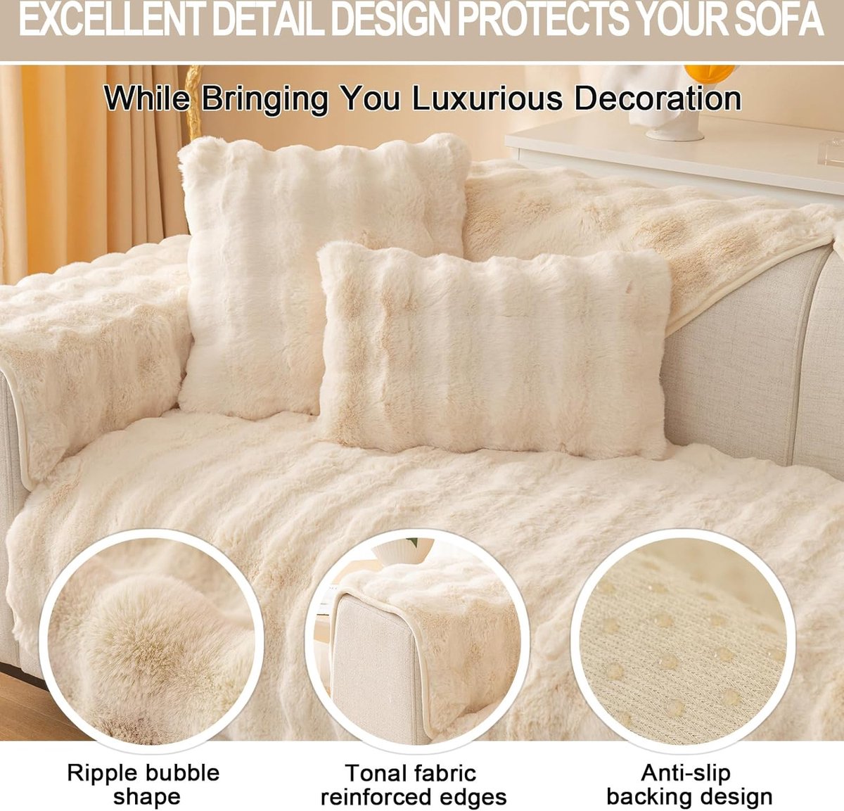 Dikke Konijn Pluche Faux Fur Sierkussenhoes Pluizige Zachte Decoratieve Vierkante Kussenslopen Pluche Case Faux Fur Kussenslopen Voor Woonkamer Sofa Slaapkamer (Wit 45*45cm Kussensloop)