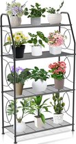 Plantenstandaard, 4-laags plantenrek voor binnen en buiten, zware, hoge metalen plantenstandaardhouder voor woonkamer, balkon en tuin, zwart