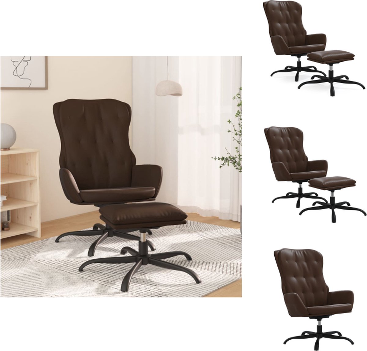 VidaXL Relaxstoel Bruin Kunstleer Draaibaar Met Voetenbank Fauteuil