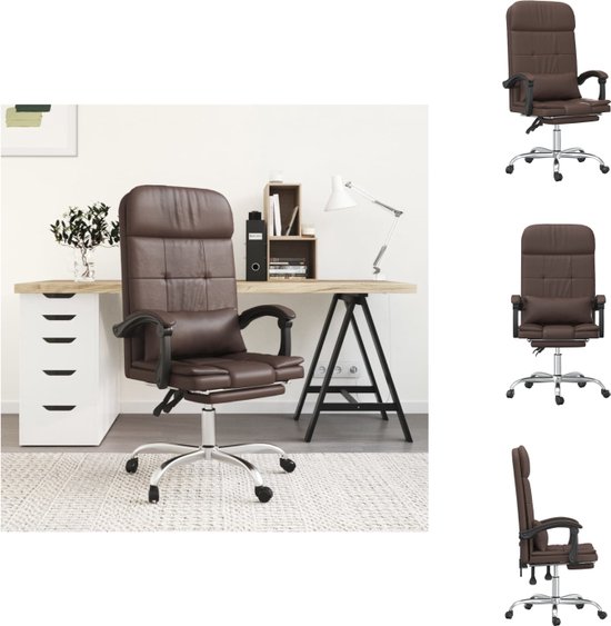 vidaXL Verstelbare Bureaustoel - Massagefunctie - Bruin Kunstleer - 63 x 56 x (112.5 - 122) cm - vidaXL - Bureaustoel