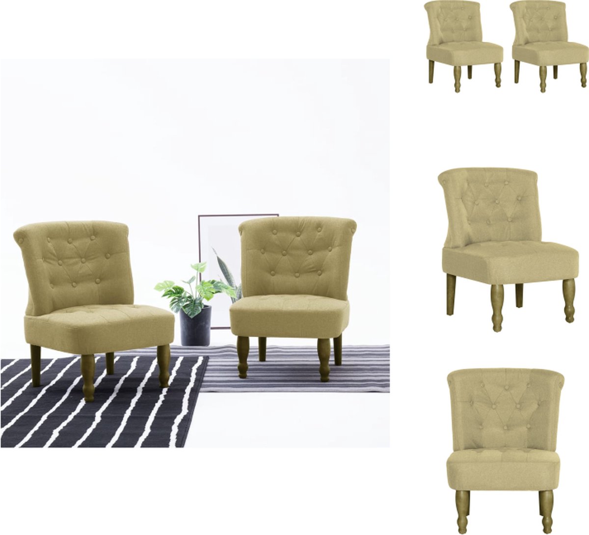 VidaXL Franse stoelen Groen 54 x 66.5 x 70 cm Houten poten Fauteuil