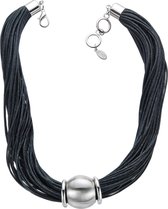 Behave Korte ketting van koord, glanzend metale bol, 40 cm lengte + verlengketting