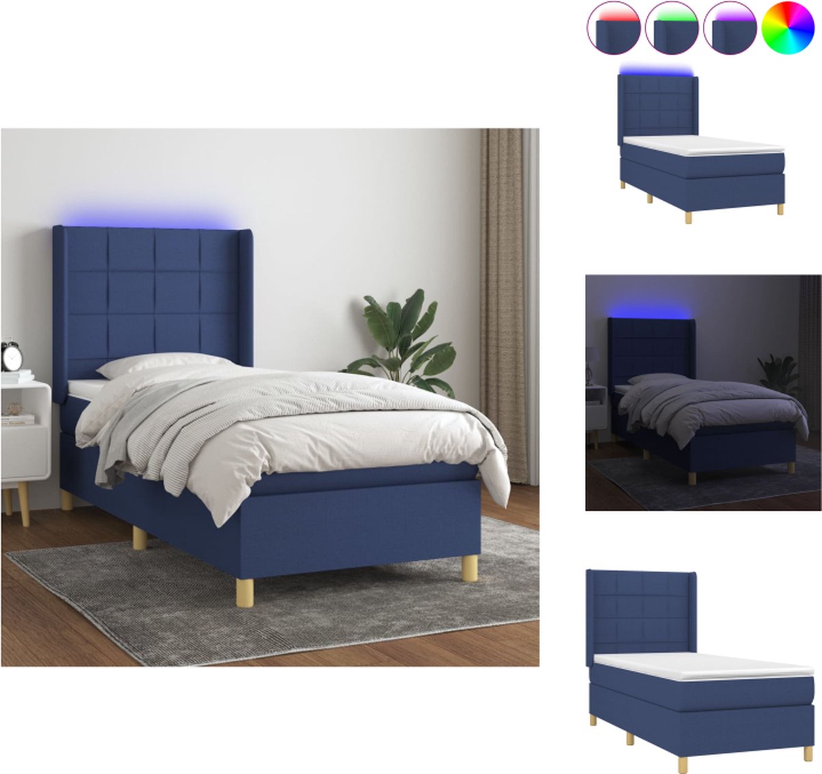 VidaXL Boxspring Bed LED Blauw 203x93x118 128 cm Bed