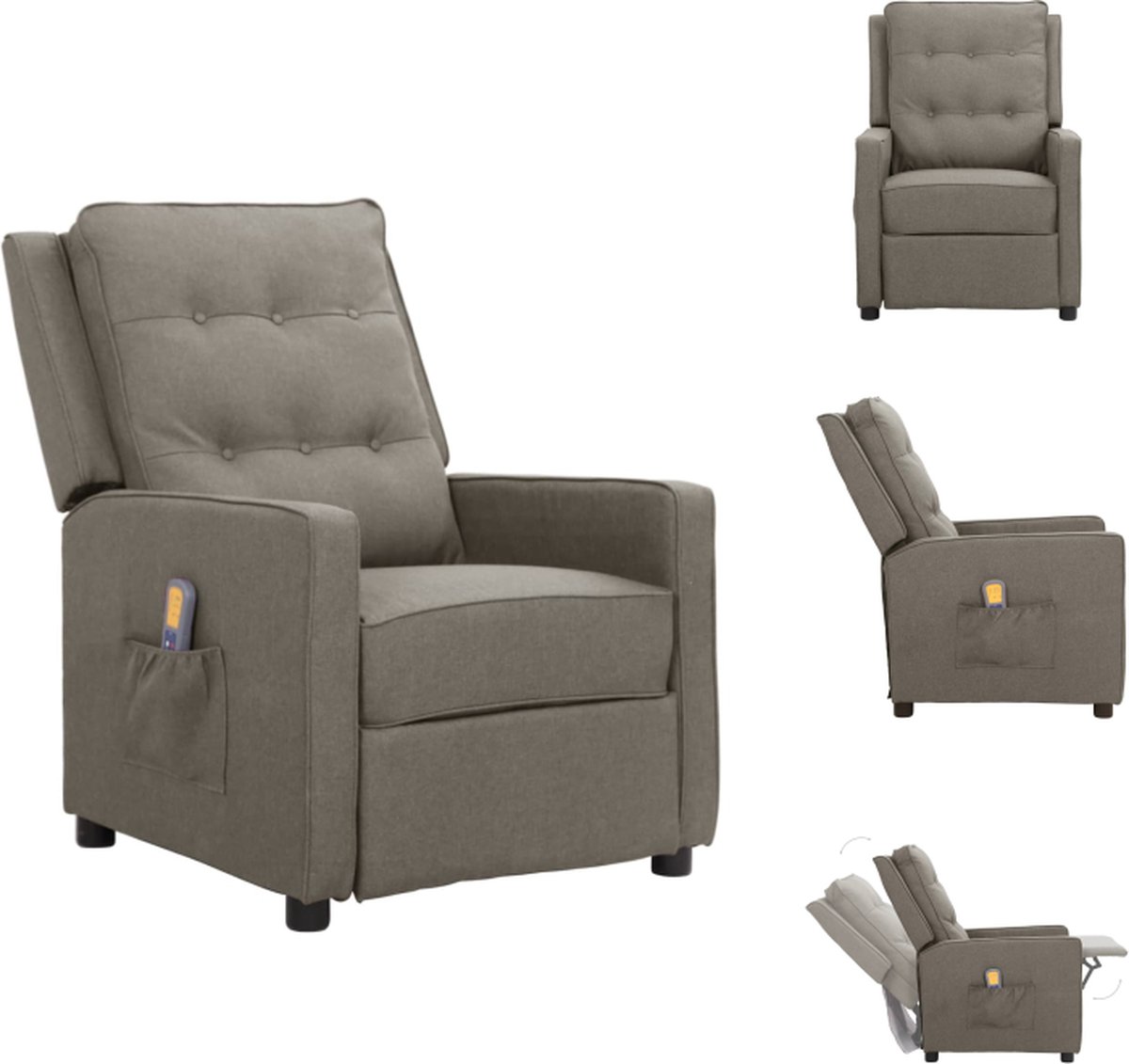 VidaXL Massagefauteuil Verstelbaar Massage Lichtgrijs 70x90.5x101cm Fauteuil