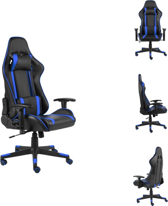 vidaXL Gamingstoel - Zwart/Blauw - Computerstoel - Hoge rugleuning - Ergonomisch - Verstelbaar - Bureaustoel
