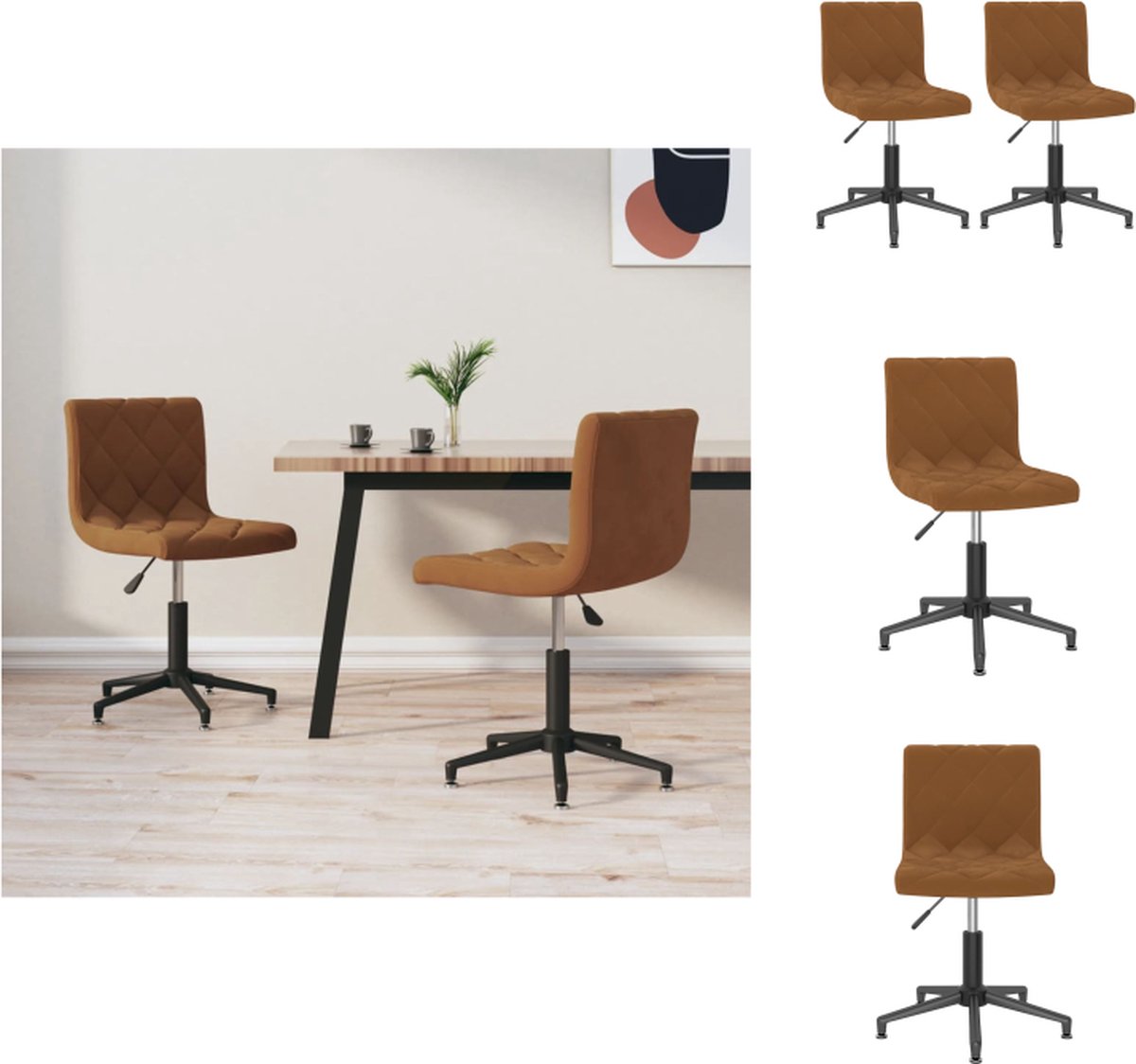 VidaXL Draaibare Eetkamerstoelen Set van 2 Fluweel Bruin 40 x 43 x (74.5 88.5) cm Eetkamerstoel