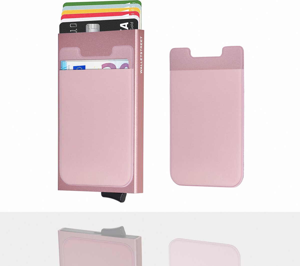 Walletstreet Uitschuifbare Pasjeshouder Slim-Fit Plus Collection Aluminium Creditcardholder/Card Protector Anti-Skim/ RFID 7 Pasjes Met Plakwallet – Voor Mannen & Vrouwen -Kerstcadeau Ideale Geschenk- Roze/Pink — cadeau in Mode & Accessoires - foto 2