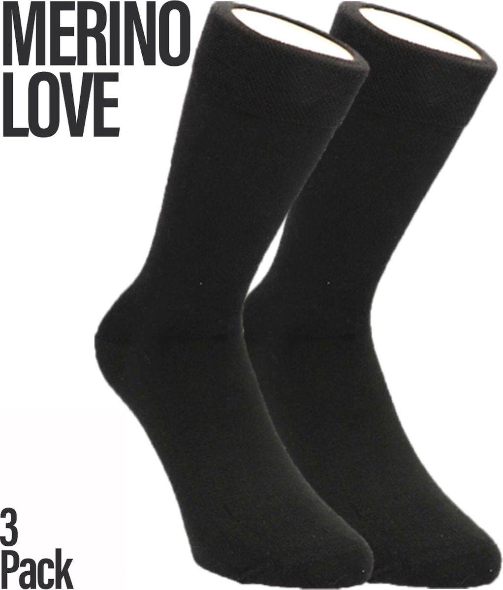 Merino Love - 3-Pack - Merino Wollen Sokken - Alledaags - Ademend - Heren / Dames - zwart - 46-47 - 103