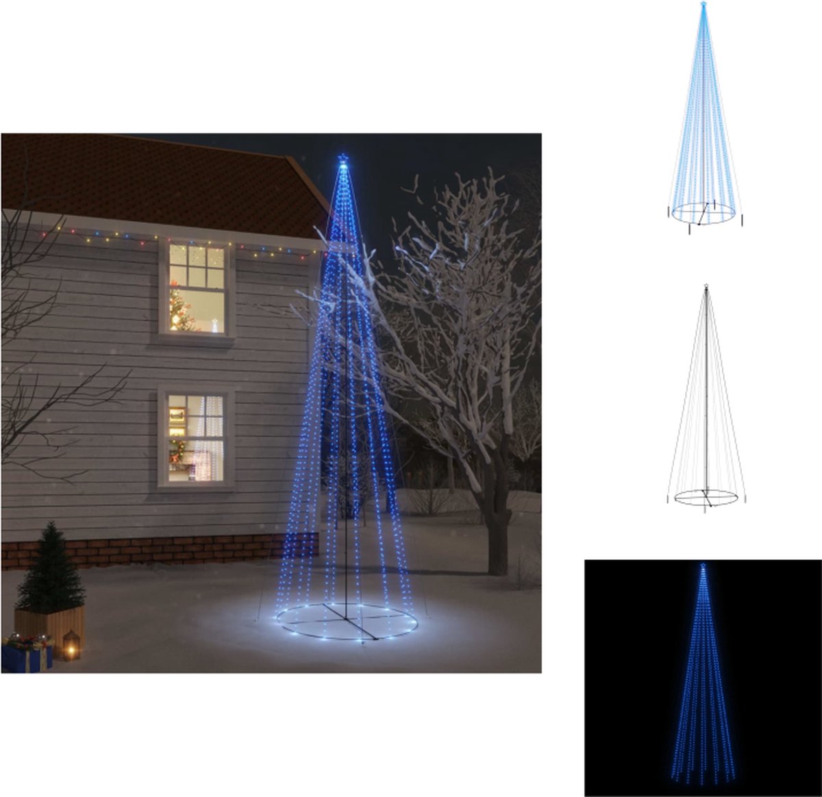 vidaXL Kerstboom LED 800x230 cm - Blauw - 1.134 LEDs - 8 lichteffecten - Compact ontwerp - Eenvoudig te installeren - Decoratieve kerstboom