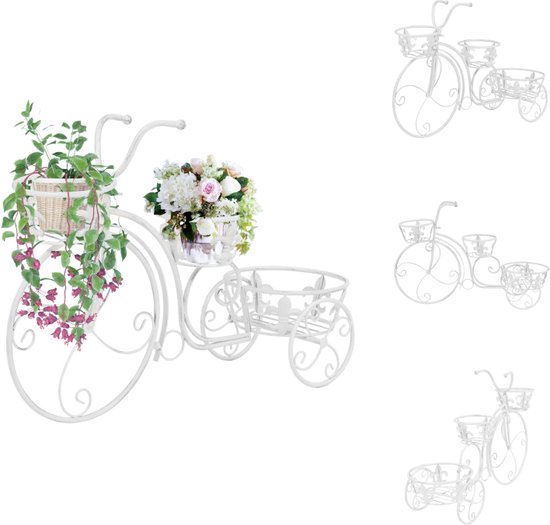 vidaXL Metalen Plantenhouder Fiets - Antiekwit - 77 x 26 x 50 cm - Decoratief - Plantenrek