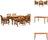 vidaXL Tuinset - Acaciahout - Eettafel 150x90x74cm - 6 stoelen - donkergrijs kussen - Tuinset