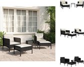 vidaXL Loungeset - Zwart PE-rattan met metalen frame - Complete set met 2 stoelen - 2 voetenbanken - 1 tafel en kussens - Tuinset