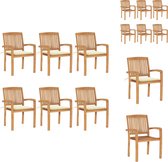 vidaXL Stapelbare houten tuinstoelen - 60 x 57.5 x 90 cm - Weerbestendig - 6 stoelen met kussens - Tuinstoel