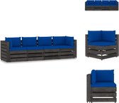 vidaXL Palletbank - Grenenhout - 69x70x66 cm - Blauw kussen - Tuinset