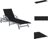 vidaXL Ligbed - Massief acaciahout met greywash afwerking - Verstelbare rugleuning en voetensteun - Met uitschuifbare tafel - Inclusief kussen - Grijs-Zwart - 200x68x30/86 cm - Ligbed