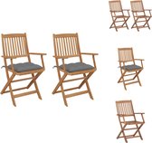 vidaXL Inklapbare stoelen - Massief acaciahout - 54 x 57 x 91 cm - Grijs kussen - Tuinstoel