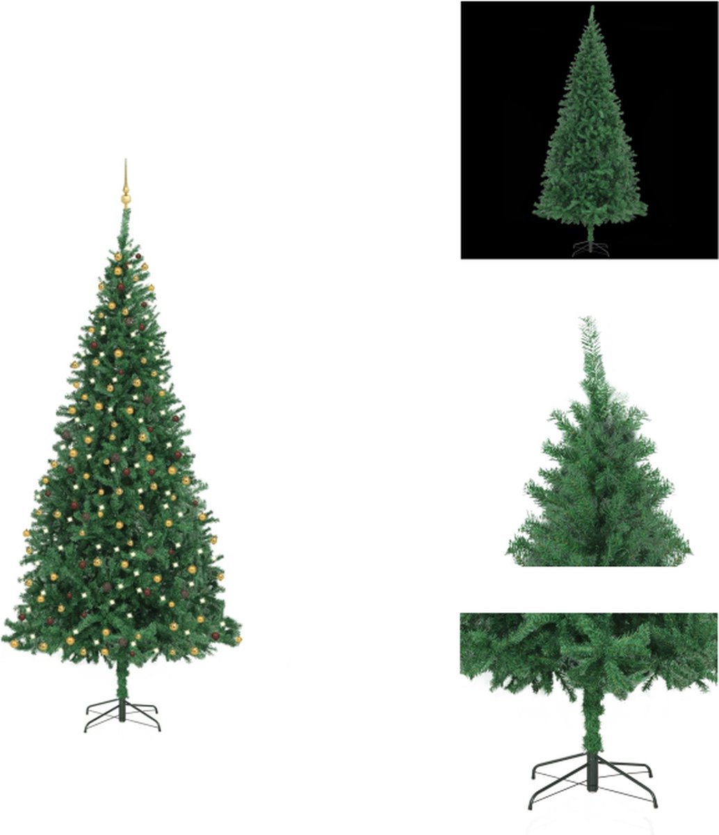 vidaXL Kunstkerstboom - Levensecht - PVC takken - Lichtgewicht - Duurzaam - Stalen basis - LED-verlichting - USB-aansluiting - 300 cm - Groen - Decoratieve kerstboom