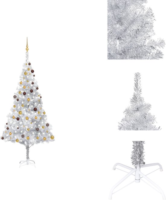 vidaXL Kunstkerstboom Silver Deluxe - 240 cm - LED - Inclusief 120 ballen en piek - Decoratieve kerstboom