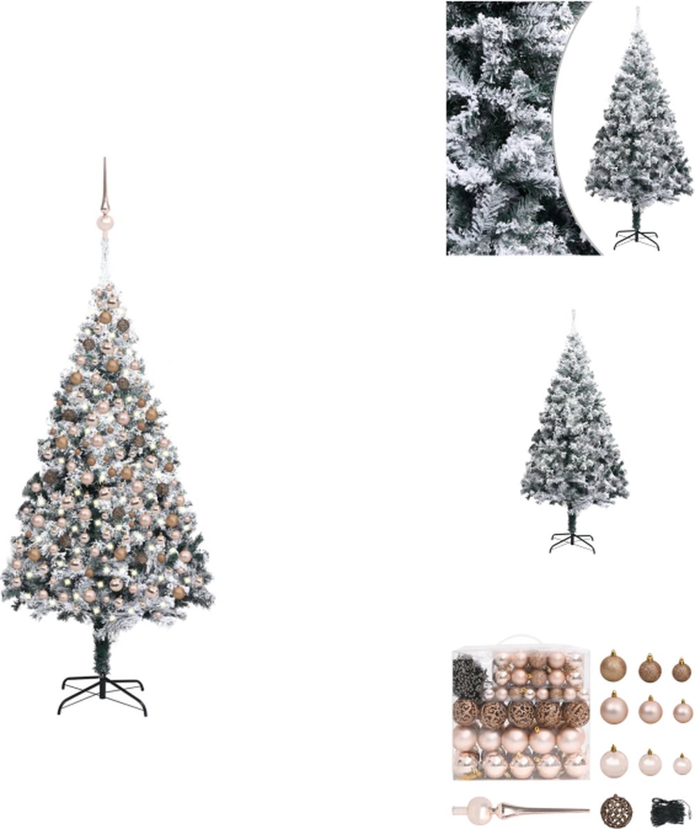 vidaXL Kunstkerstboom - Sneeuwvlokken - Levensecht - Extra dik - LED-verlichting - 210 cm - Decoratieve kerstboom