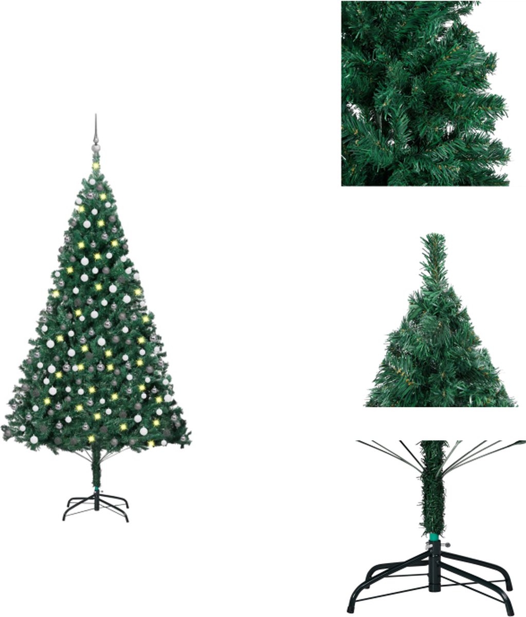 vidaXL Kunstkerstboom - PVC - 210 cm - LED-verlichting - Groen - Incl - standaard - versiering - Decoratieve kerstboom