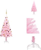 vidaXL Kunstkerstboom Roze 150 cm - PVC/Staal - LED-verlichting - USB-aansluiting - Decoratieve kerstboom