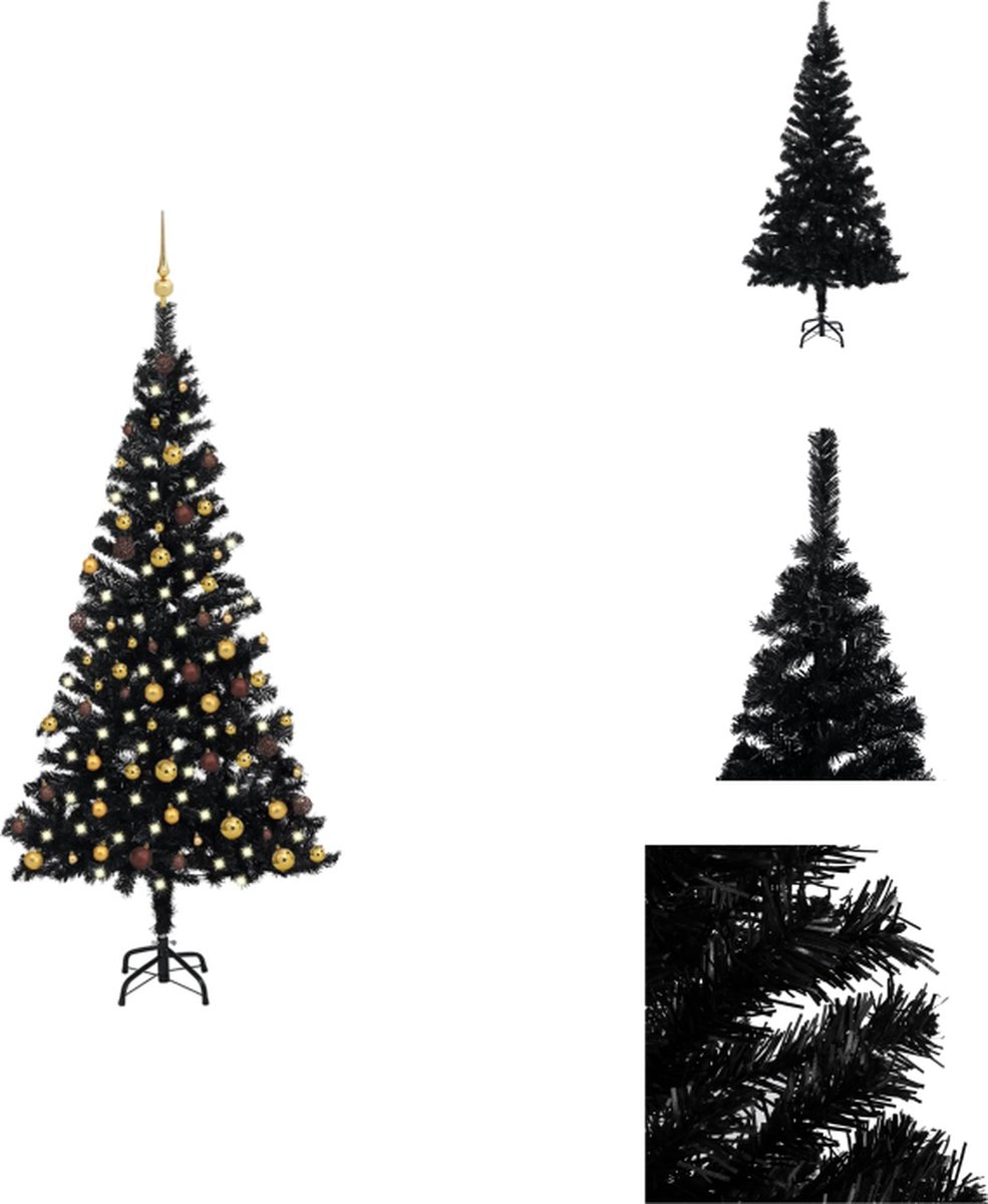 vidaXL Kunstkerstboom - Zwart - 150 cm - PVC - LED-verlichting - USB-aansluiting - Decoratieve kerstboom