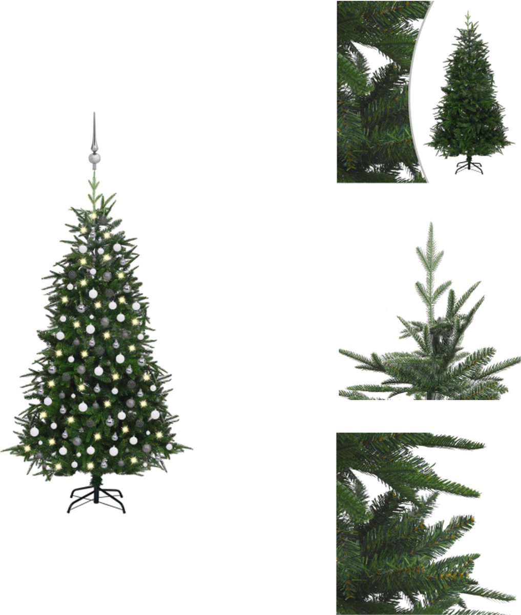 vidaXL Kerstboom 240 cm - PVC/PE - Met LED-verlichting - Groen - Incl - standaard en versiering - Decoratieve kerstboom