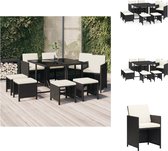 vidaXL Tuinset - Tuinsets - Tuinmeubelset - Eetset - 9-delige Tuinset met kussens poly rattan zwart