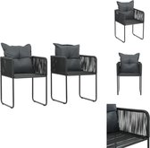 vidaXL Ensemble de chaises en Poly - Zwart - 51,5 x 51,5 x 67 cm - Comprenant 2 coussins de dossier - Chaise de jardin