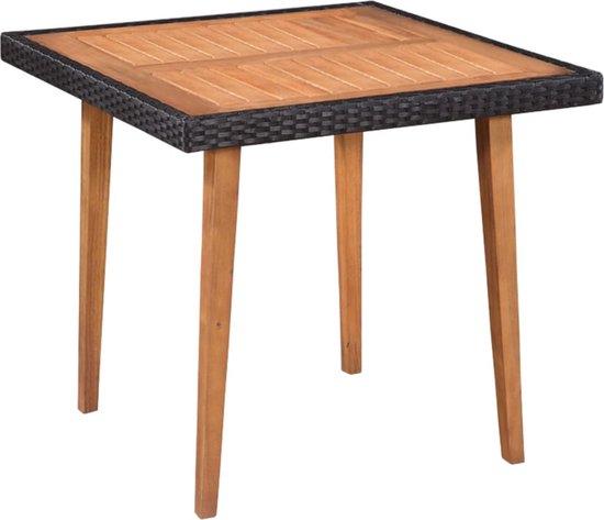 vidaXL Ensemble de jardin Vintage en polyrotin - 80x80x74 cm - Zwart/ Marron - Rotin PE - Bois d'acacia - Ensemble de jardin
