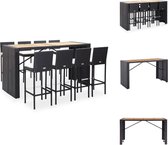 vidaXL Poly Rattan Barset - Zwart - Tafel 200x80x110 cm - Stoel 40x44x108 cm - Incl - Kussens - Massief Acaciahout - Gepoedercoat Staal - Montage vereist - 8x Barstoel - 8x Zitkussen - Tuinset