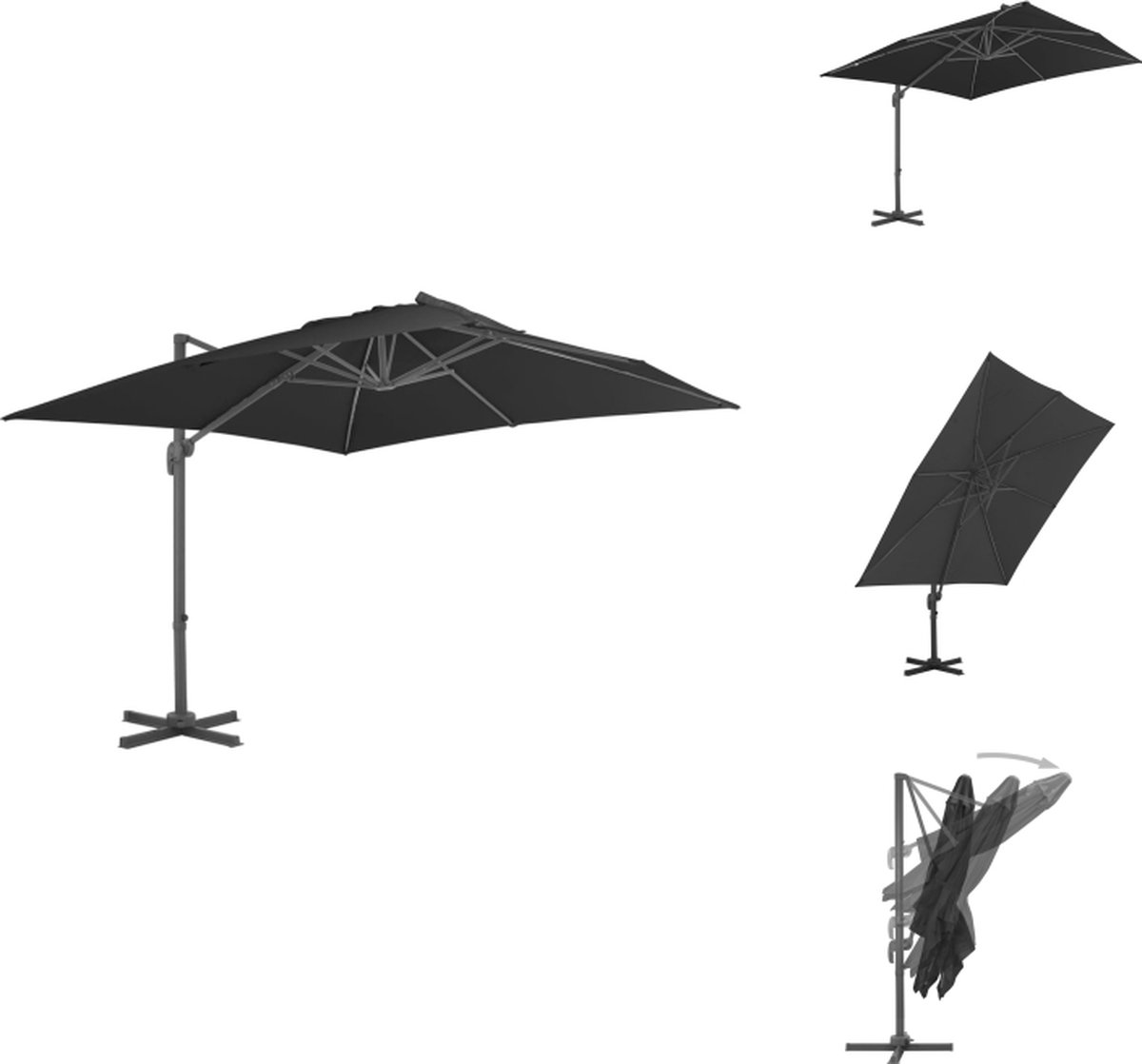 VidaXL Hangende Parasol Antraciet 300 x 300 x 258 cm UV-beschermend Polyester Inclusief Kruisvoet Verstelbaar Parasol