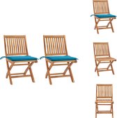 vidaXL Chaises de jardin de jardin en bois - Set de 2 - Coussin Blauw - Bois de teck - Pliable - Chaise de jardin