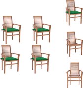 vidaXL stapelstoelen teak - buitenstoel met kussen - groen - 62x56.5x94cm - Tuinstoel