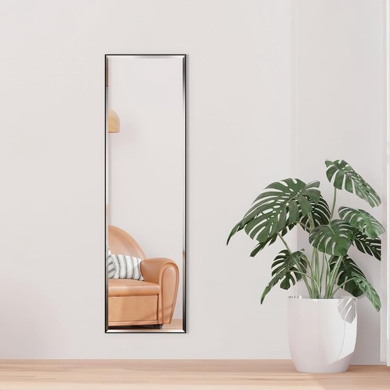 Staande Spiegel 144 × 45 Cm , Grote Full-body Spiegel Met Aluminium Frame Zwart
