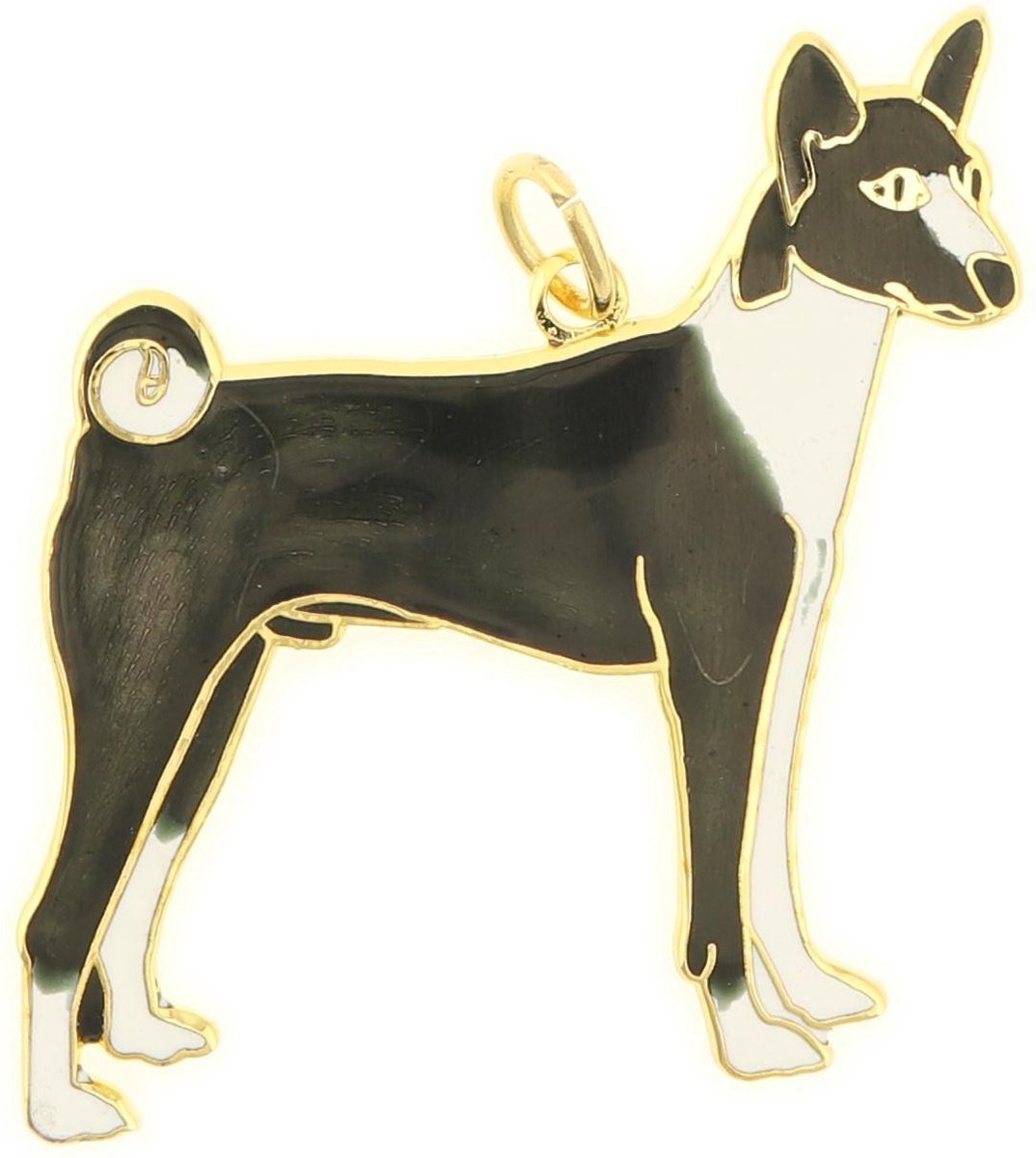 Behave - Hanger hond zwart wit emaille goudkleur - siertrend dierensymbool
