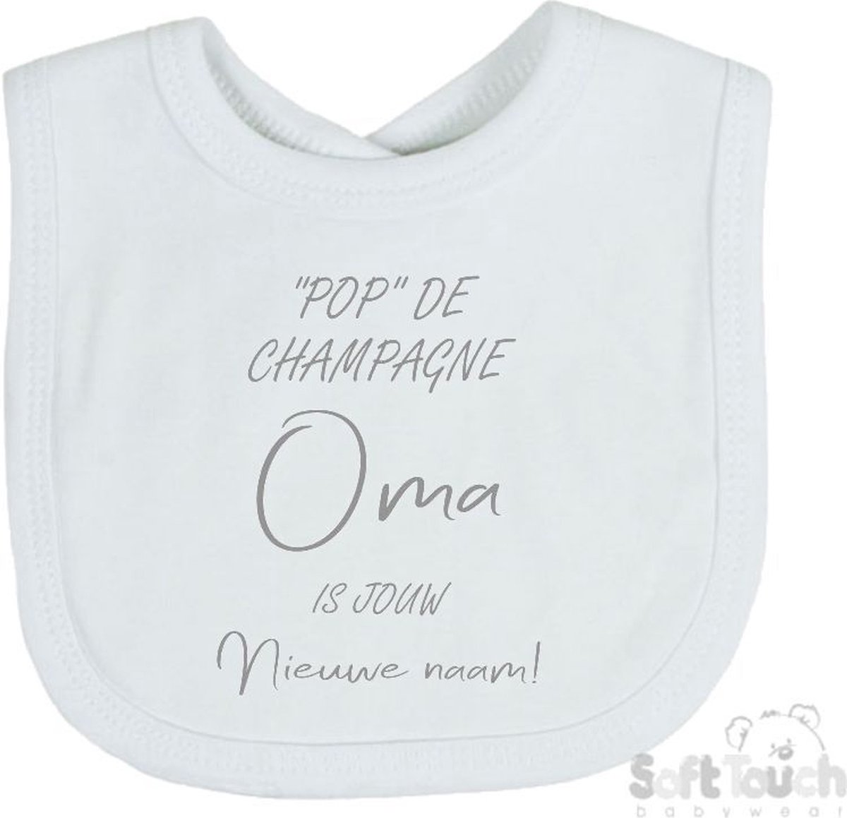 Goedkoopste Soft Touch Slabber Slabbetje Slab Pop de champagne Oma is jouw nieuwe naam! Unisex Katoen Wit/grijs Maat 33x22 Cm