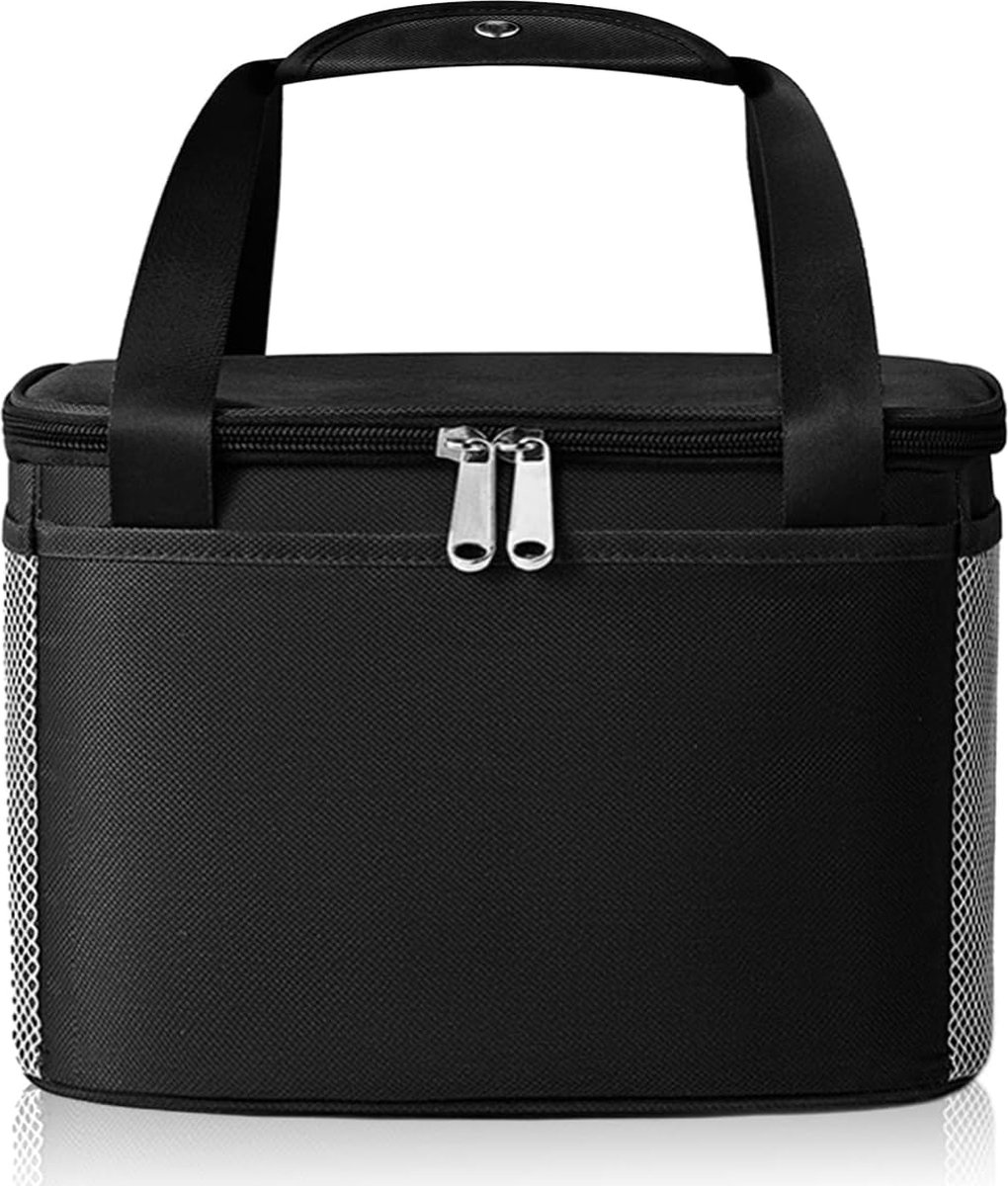 Koeltas, 12 liter, picknicktas, thermotas, lunchtas, groot, waterdicht, lunchtas, isolatietas, thermotas voor werk, school, reizen, picknick, wandelen, grillen (zwart)
