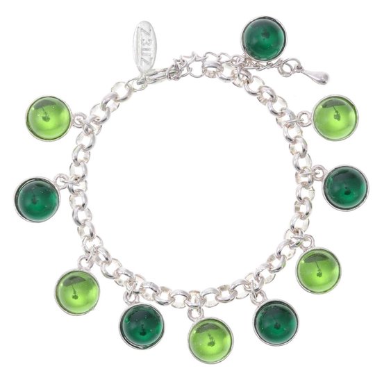 Behave Armband zilver kleur met hangertjes steentjes groen 17 cm