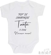 100% katoenen Romper ""Pop" de champagne Tante is jouw nieuwe naam!" Unisex Katoen Wit/zwart 56/62