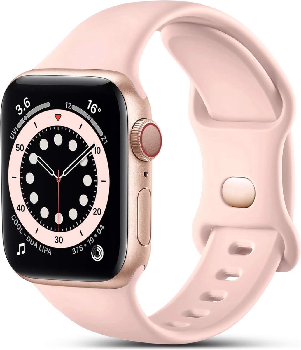 MY PROTECT - Siliconen Bandje - Geschikt Voor Apple Watch Bandje - Series 1/2/3/4/5/6/7/8/9/10/SE - 38mm - 40mm - 41mm - 42mm - Sportbandje Maat S/M - Pink Sand