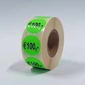 “€100" Prijs Stickers op rol 35mm groen - 1000ex.