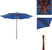 vidaXL Tuinparasol - Blauw - 300 cm - UV-bestendig polyester - Stevige houten paal - Parasol