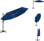 vidaXL Parasol Vierkant - 300x300x247 cm - Azuurblauw - UV-beschermend polyester - Parasol