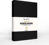 Loom One Premium Hoeslaken – 97% Jersey Katoen / 3% Lycra – 140x200 cm – tot 25cm matrasdikte– 200 g/m² – voor Boxspring-Waterbed - Zwart